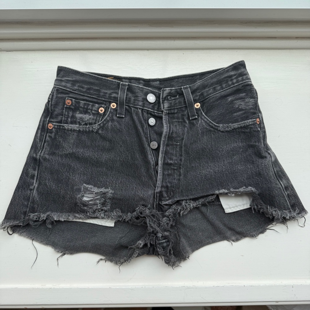 Vintage Levi's 501 Faded Black Denim Shorts - 24